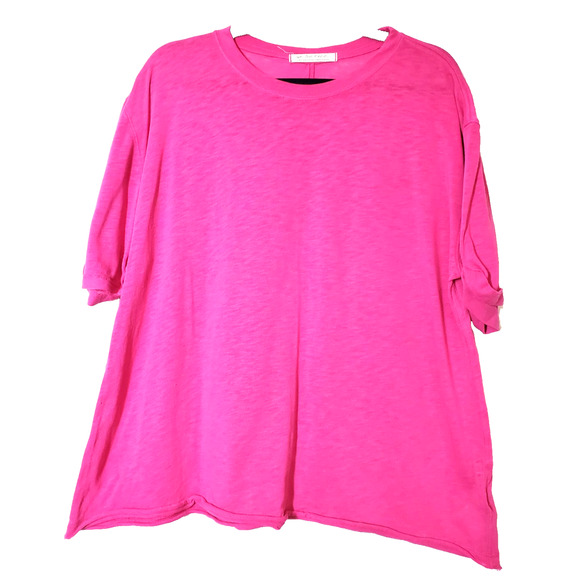 Free People Womens Large Cassidy Top TEE Oversized T-shirt Pink Boxy B - Picture 1 of 7